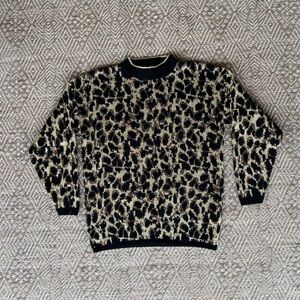 Vintage Metallic Sparkly Leopard‎ Sweater Made in USA Rose Size Large